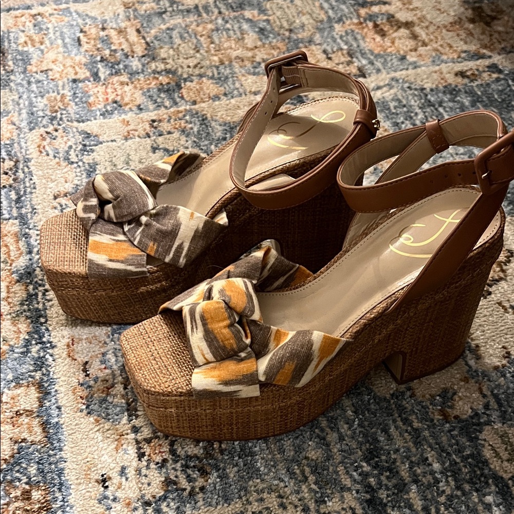 Sam Edelman Brown and Tan Platform Sandals